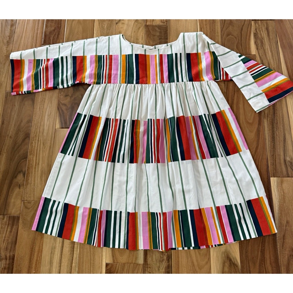 Marimekko Tuija Striped A-Line Dress White/Multicolor 3/4 Sleeve Sz S
